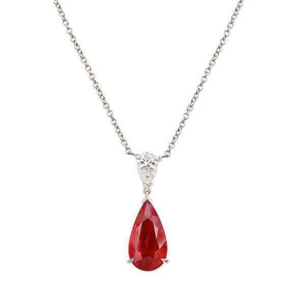 3.50 Ct Pear Cut Red Ruby Diamond Pendant Necklace White Gold - Gemstone Pendant-harrychadent.ca