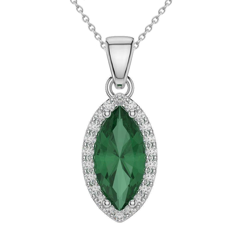 3.60 Ct Green Emerald With Diamond Pendant Necklace 14K White Gold - Gemstone Pendant-harrychadent.ca