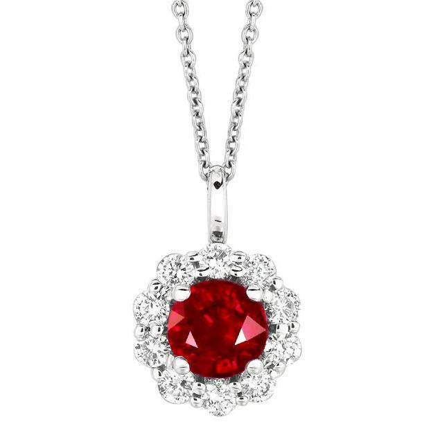 3 Carat Round Ruby & Diamond Pendant Necklace With Chain White Gold - Gemstone Pendant-harrychadent.ca
