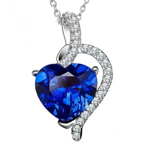 3 Carats Heart Blue Sapphire And Diamond Pendant Gold Jewelry New - Gemstone Pendant-harrychadent.ca