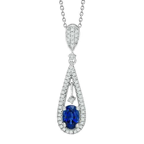 3 Ct Ceylon Sapphire With Diamonds Necklace Pendant White Gold 14K - Gemstone Pendant-harrychadent.ca
