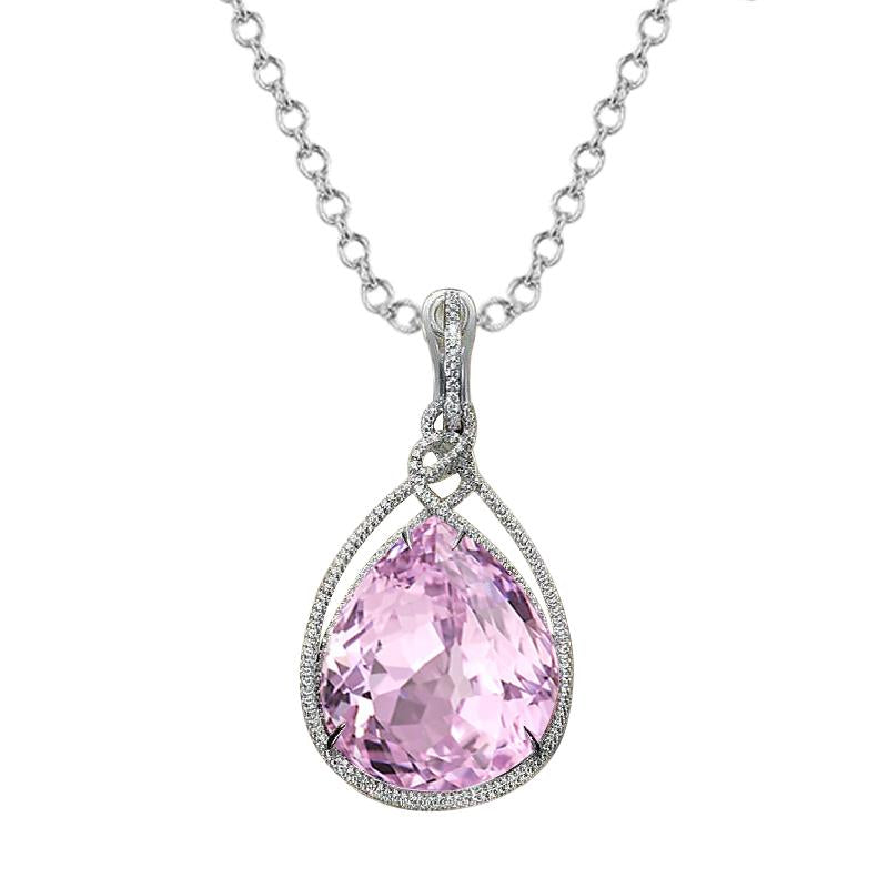 32.50 Ct Pear Cut Pink Kunzite Diamond Ladies Pendant White Gold 14K - Gemstone Pendant-harrychadent.ca