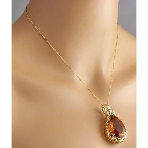 32 Ct Madeira Natural Citrine Women Necklace Pendant Yellow Gold - Gemstone Pendant-harrychadent.ca