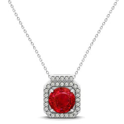 4 Ct Red Ruby With Diamonds Pendant With Chain White Gold 14K