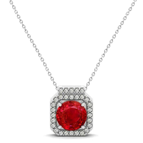 4.00 Ct Red Ruby With Diamonds Pendant With Chain White Gold 14K - Gemstone Pendant-harrychadent.ca