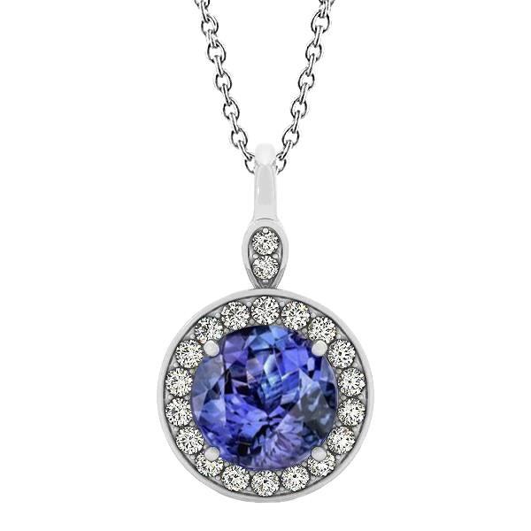 4.20 Carats Brilliant Cut Tanzanite & Diamonds Pendant Necklace - Gemstone Pendant-harrychadent.ca