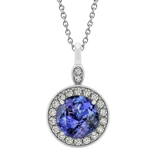 4.20 Carats Brilliant Cut Tanzanite & Diamonds Pendant Necklace - Gemstone Pendant-harrychadent.ca