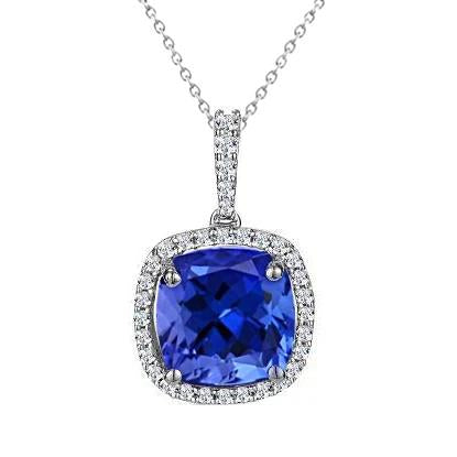 4.25 Ct Tanzanite With Diamonds Pendant Necklace White - Gemstone Pendant-harrychadent.ca