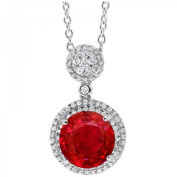 4.75 Carats Round Cut Red Ruby And Diamond Pendant White Gold 14K - Gemstone Pendant-harrychadent.ca