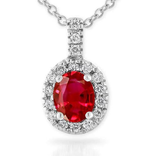 4.75 Ct. Ruby With Diamonds Pendant Necklace With Chain White Gold 14K - Gemstone Pendant-harrychadent.ca