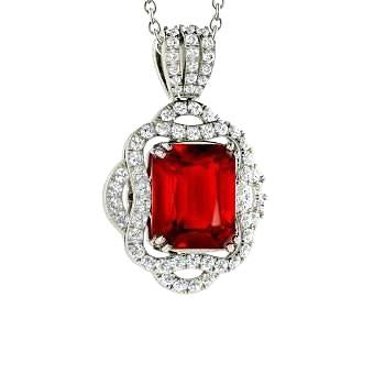 4.80 Carats Red Ruby With Diamonds Pendant Necklace White Gold 14K - Gemstone Pendant-harrychadent.ca