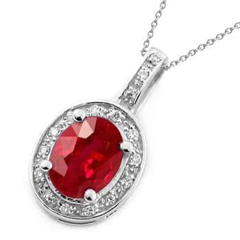 4.80 Carats Ruby And Diamonds Pendant Necklace Gold White 14K - Gemstone Pendant-harrychadent.ca