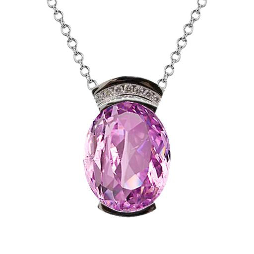 46 Carats Oval Pink Kunzite Gem Stone Necklace Pendant Gold 14K - Gemstone Pendant-harrychadent.ca