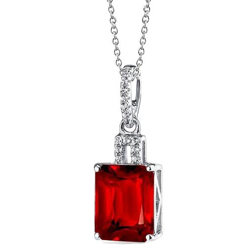 5.35 Ct. Ruby With Diamonds Pendant Necklace 14K White Gold - Gemstone Pendant-harrychadent.ca