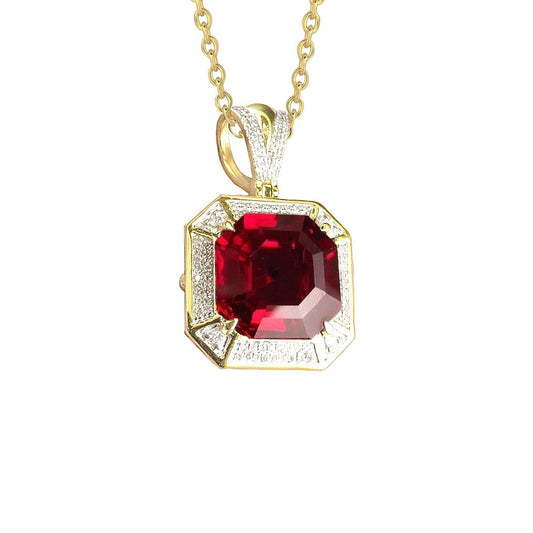 5.40 Ct Asscher Shape Red Ruby And Diamond Necklace Pendant - Gemstone Pendant-harrychadent.ca