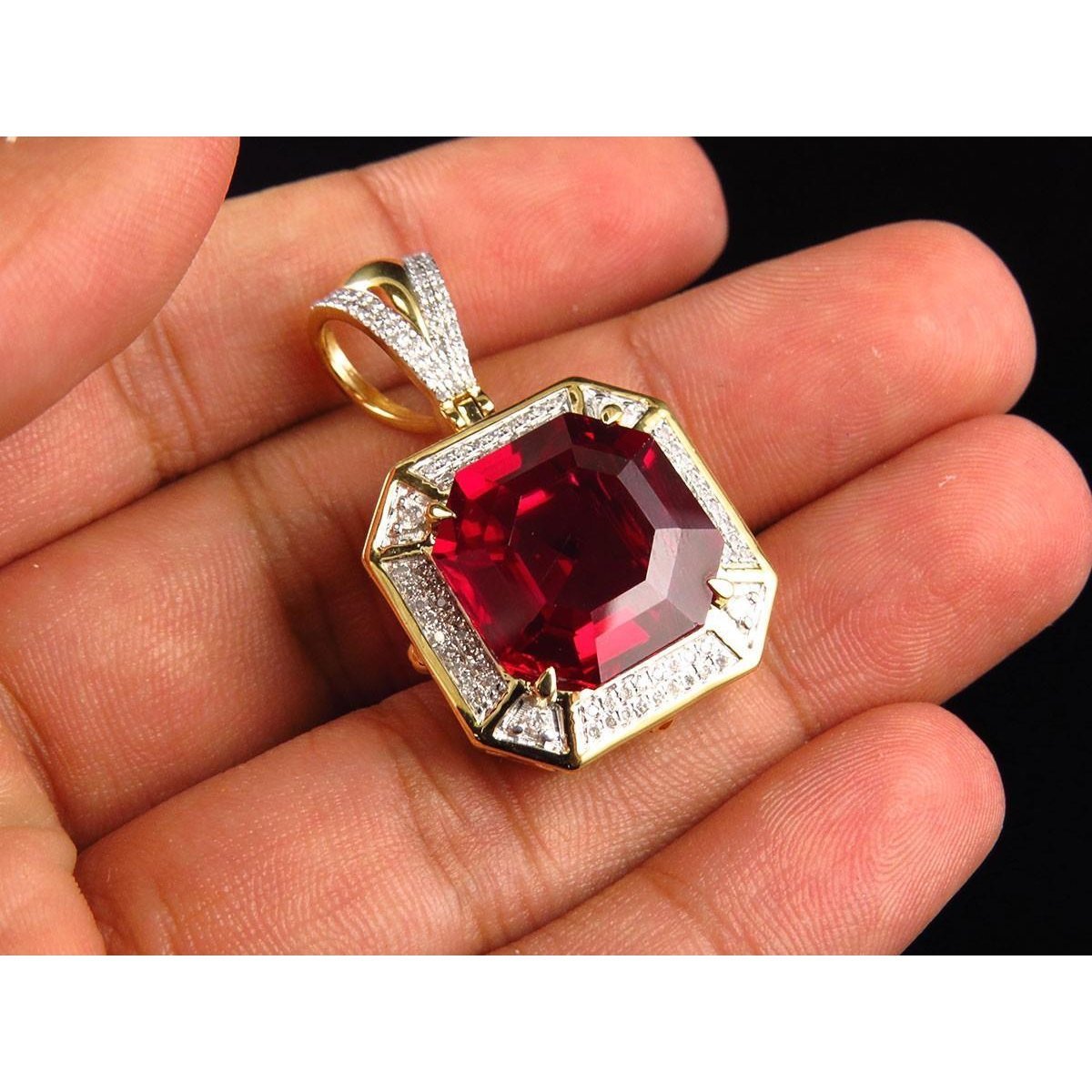 5.40 Ct Asscher Shape Red Ruby And Diamond Necklace Pendant - Gemstone Pendant-harrychadent.ca