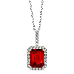 5.50 Ct. Emerald Cut Ruby & Natural Earth Mined Diamond Pendant Necklace White Gold 14K