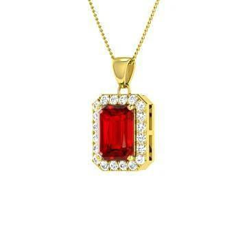 5.60 Carats Prong Set Ruby With Diamonds Pendant Yellow Gold 14K - Gemstone Pendant-harrychadent.ca