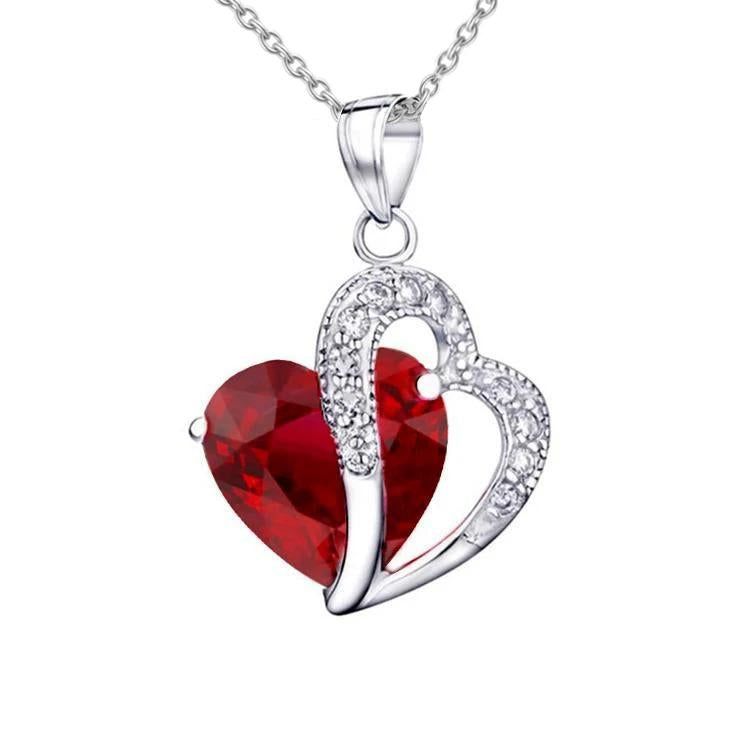 5.60 Ct Heart Cut Ruby With Round Diamonds Pendant Necklace WG 14K - Gemstone Pendant-harrychadent.ca
