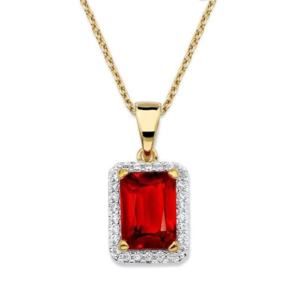 5.65 Carats Radiant Ruby With Diamond Necklace Gold 14K - Gemstone Pendant-harrychadent.ca