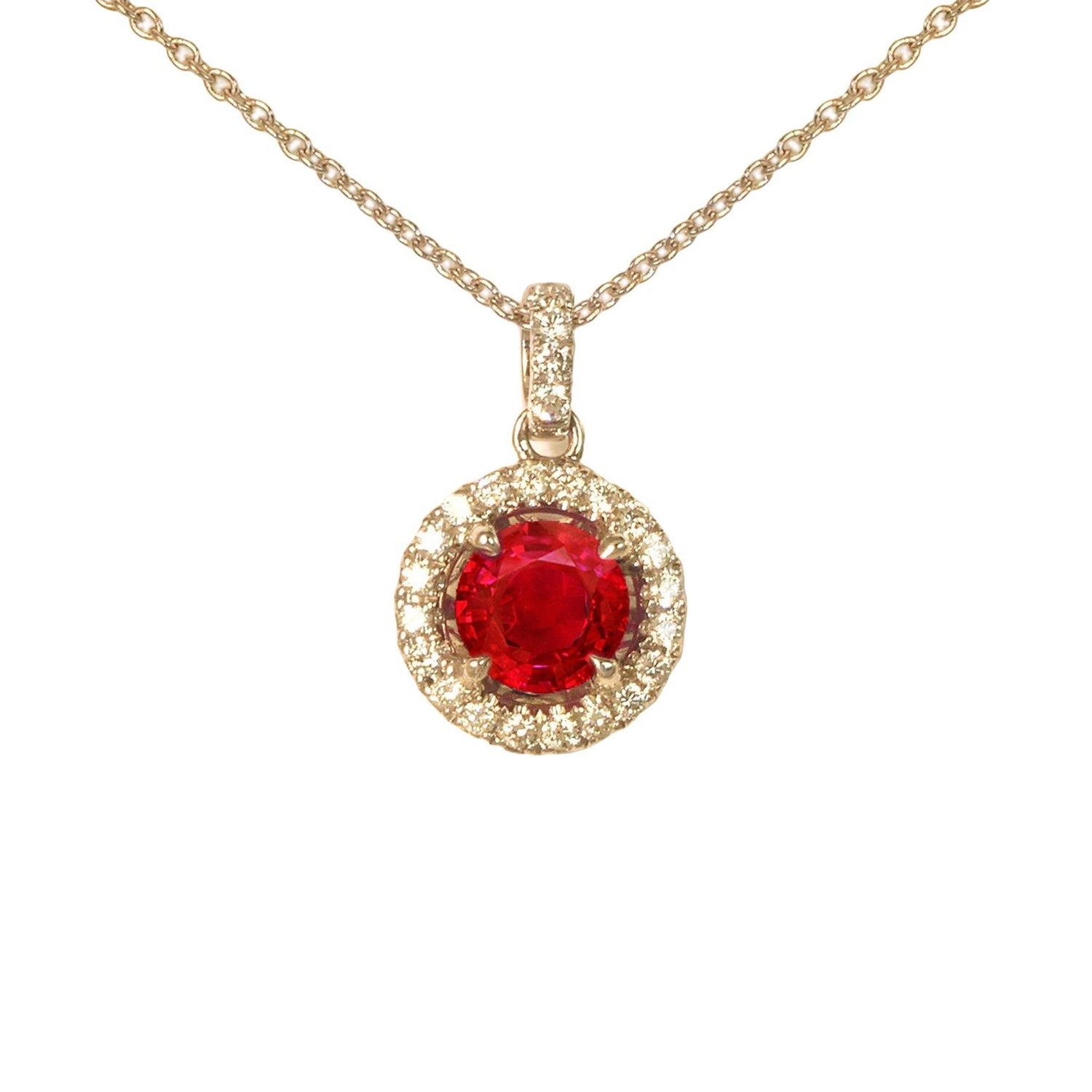 6.00 Carats Round Cut Ruby And Diamonds Pendant Necklace Yg 14K - Gemstone Pendant-harrychadent.ca