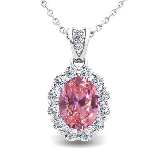 6.25 Carats Oval Cut Pink Sapphire And Diamonds Pendant Necklace - Gemstone Pendant-harrychadent.ca