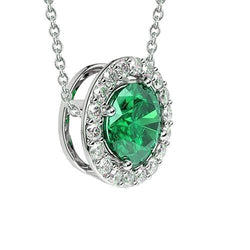 6.30 Carats Green Emerald And Natural Earth Mined Diamonds Pendant Necklace 14K Gold White