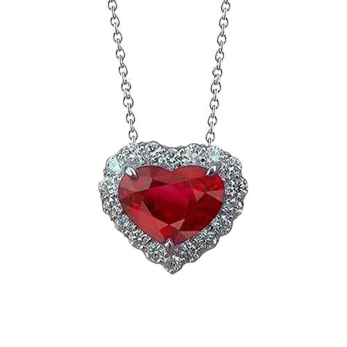 6.40 Carats Red Ruby And Diamond Necklace Pendant With Chain Gold 14K - Gemstone Pendant-harrychadent.ca