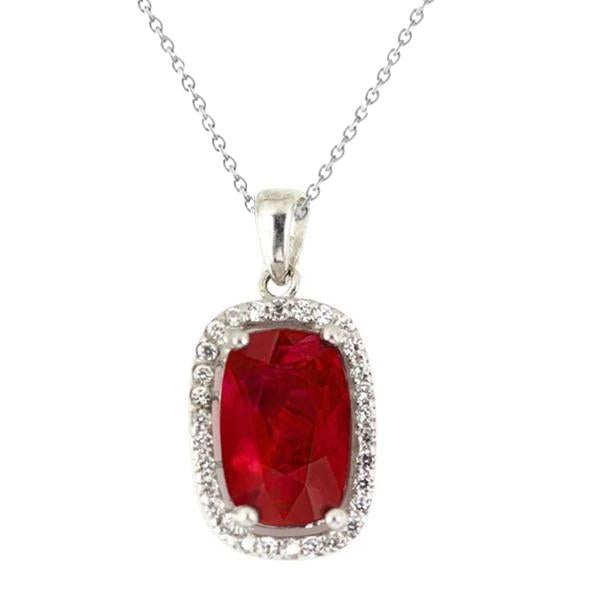 6.50 Carats Red Ruby With Diamond Ladies Necklace White Gold 14K - Gemstone Pendant-harrychadent.ca