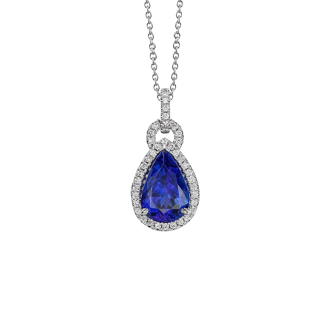6.65 Ct. Pendant Necklace 14K Pear Tanzanite With Round Diamonds - Gemstone Pendant-harrychadent.ca