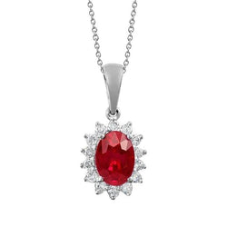 7.35 Carats Prong Set Ruby With Natural Earth Mined Diamonds Pendant Necklace 14K Wg
