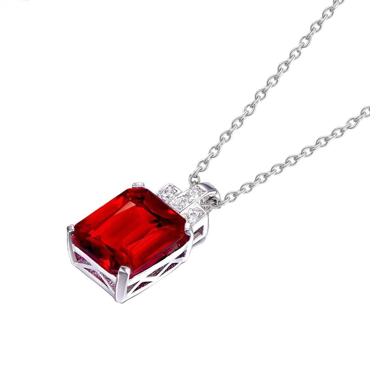 7.70 Ct Ruby And Diamonds Pendant Necklace 14K White Gold - Gemstone Pendant-harrychadent.ca