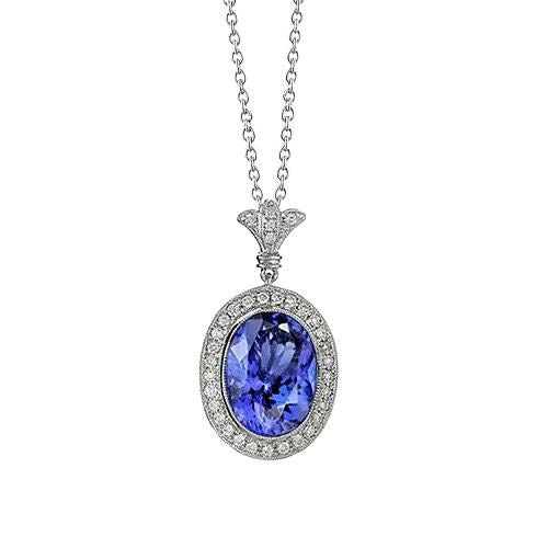 8.06 Carat Tanzanite Pendant With White Diamonds 14K White Gold - Gemstone Pendant-harrychadent.ca