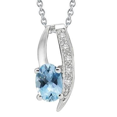 8.50 Ct Prong Set Aquamarine And Diamonds Pendant White Gold 14K - Gemstone Pendant-harrychadent.ca