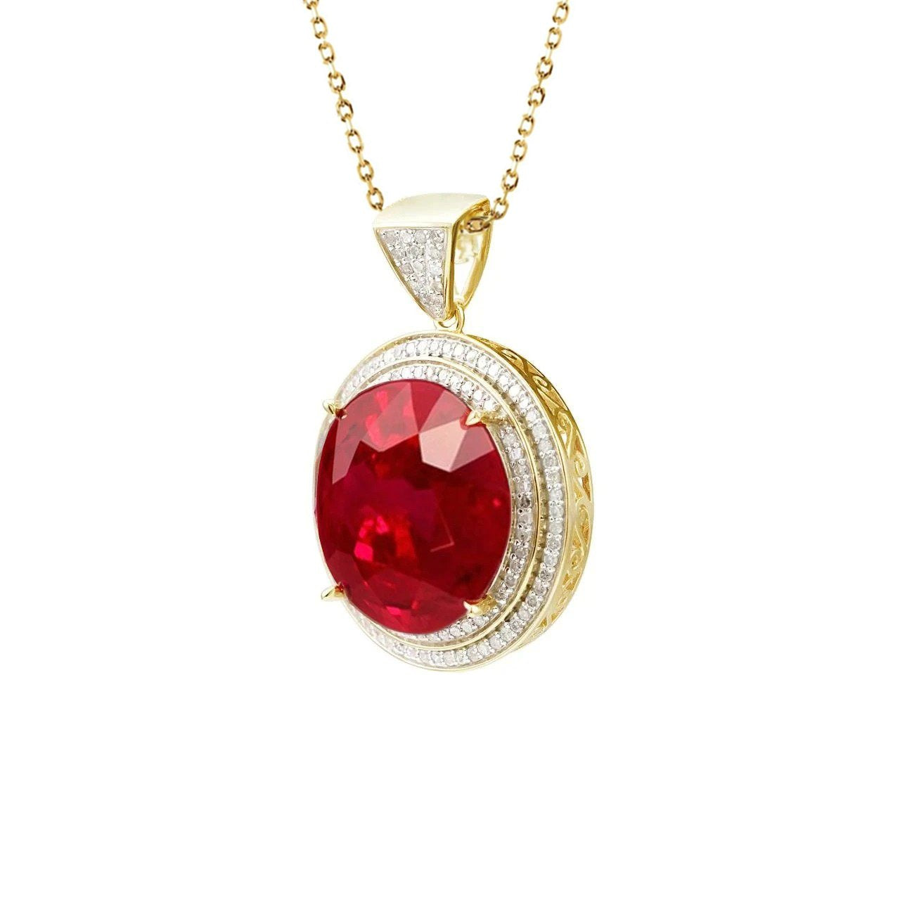 8.70 Carats Round Cut Ruby And Diamonds Pendant Necklace Yg 14K - Gemstone Pendant-harrychadent.ca