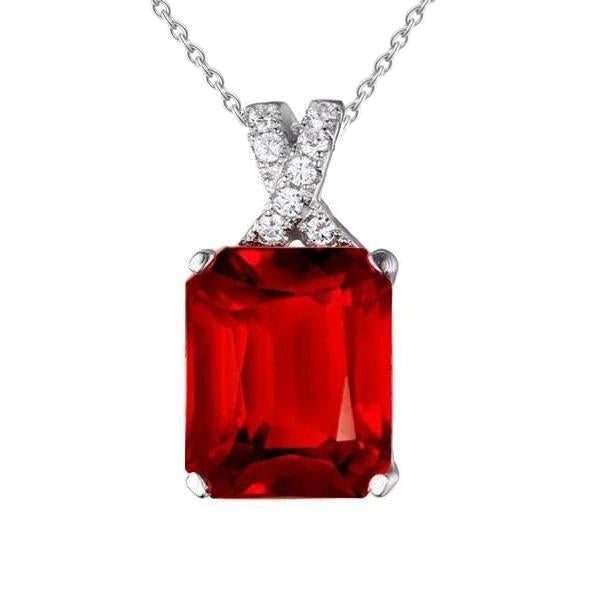 9.30 Carats Red Ruby And Diamonds Pendant Necklace White Gold 14K - Gemstone Pendant-harrychadent.ca