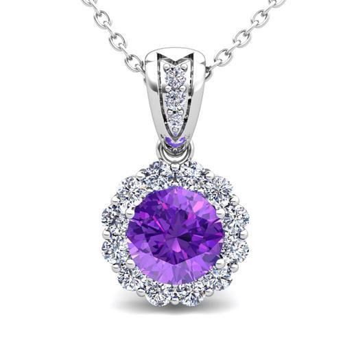 9.90 Carats Round Cut Amethyst And Diamond Pendant Necklace - Gemstone Pendant-harrychadent.ca