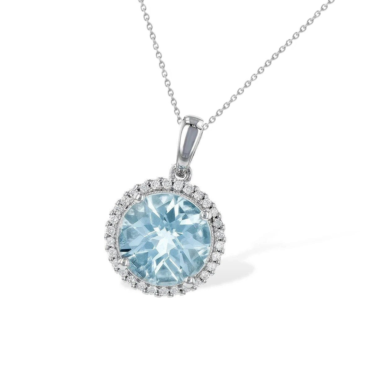Aquamarine 14.35 Carat Diamond Pendant Necklace White Gold 14K - Gemstone Pendant-harrychadent.ca