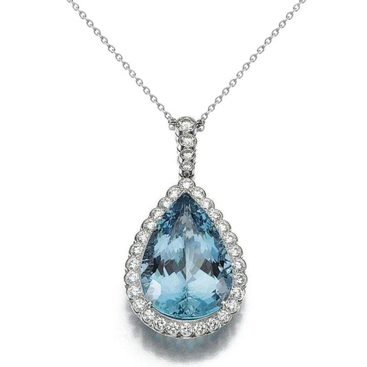 Aquamarine With Diamonds 12.75 Ct Pendant With Chain White Gold 14K - Gemstone Pendant-harrychadent.ca