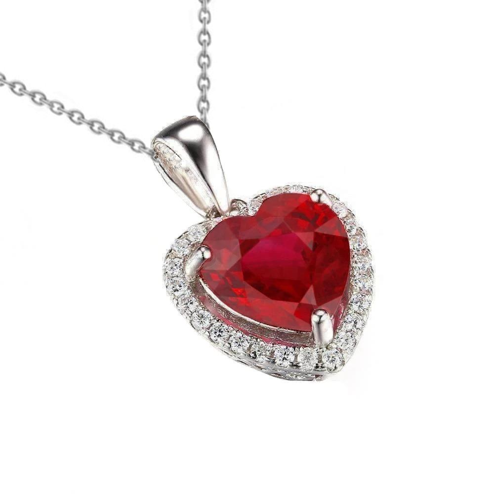 Beautiful Red Heart Cut Ruby And Diamond Necklace Pendant Gold 14K - Gemstone Pendant-harrychadent.ca