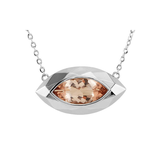 Bezel Set Marquise Cut 16 Ct Solitaire Morganite Pendant White Gold - Gemstone Pendant-harrychadent.ca