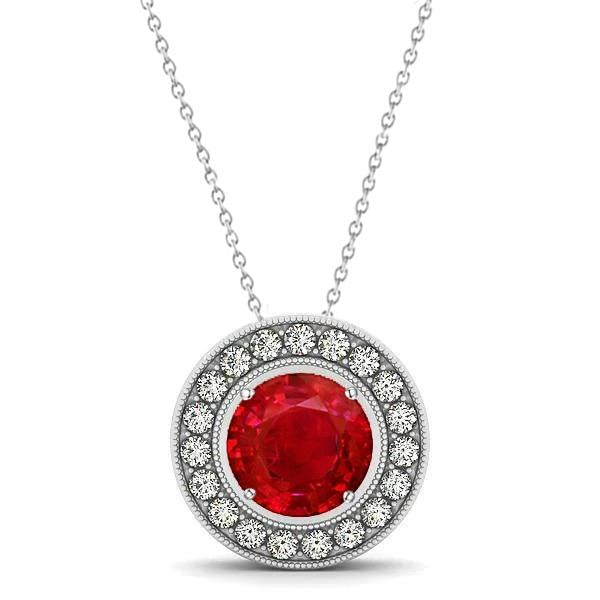 Bezel Set Ruby With Diamonds 4.50 Ct Pendant Necklace White Gold 14K - Gemstone Pendant-harrychadent.ca