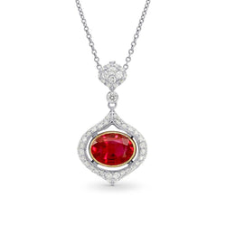 Bezel Set Ruby With Diamonds 4.75 Carats Pendant Necklace Two Tone Gold