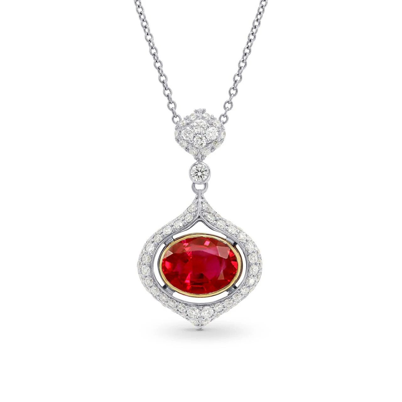 Bezel Set Ruby With Diamonds 4.75 Carats Pendant Necklace Two Tone Gold - Gemstone Pendant-harrychadent.ca