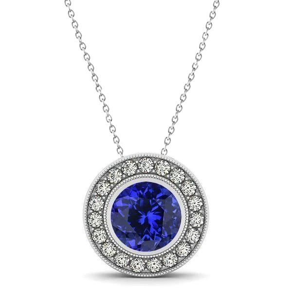 Bezel Set Tanzanite With Diamonds Pendant Necklace Gold 14K 2.75 Ct - Gemstone Pendant-harrychadent.ca