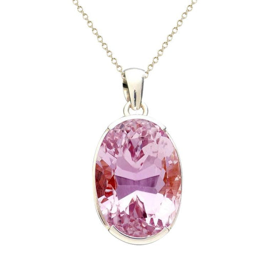 Big 36 Carats Oval Pink Kunzite Necklace Pendant White Gold Jewelry - Gemstone Pendant-harrychadent.ca