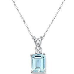 Big Aquamarine With Natural Earth Mined Diamonds 15 Ct Pendant With Chain White Gold 14K