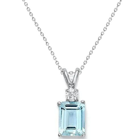 Big Aquamarine With Diamonds 15 Ct Pendant With Chain White Gold 14K - Gemstone Pendant-harrychadent.ca