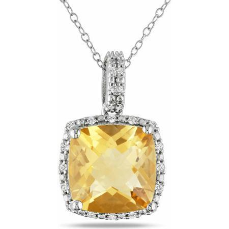 Big Cushion Citrine With Diamonds 26.75 Ct Pendant White Gold 14K - Gemstone Pendant-harrychadent.ca