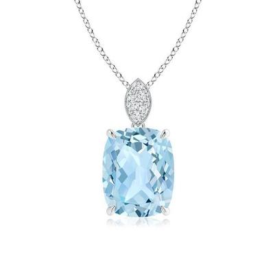 Big Cushion Cut Aquamarine With Diamonds 16.50 Ct Pendant 14K Gold - Gemstone Pendant-harrychadent.ca